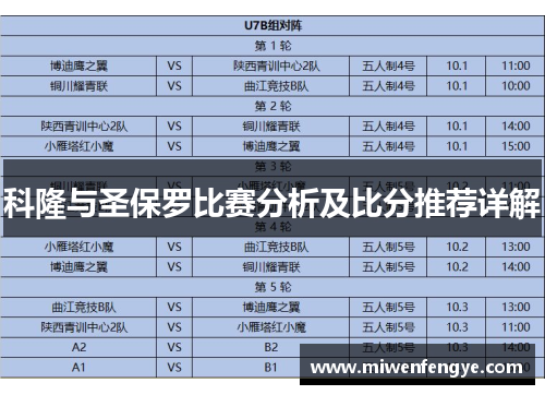 科隆与圣保罗比赛分析及比分推荐详解